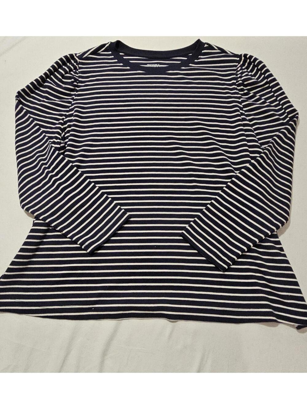 Terra & Sky Plus 4X Navy and White Stripe Long Sleeve Knit Top